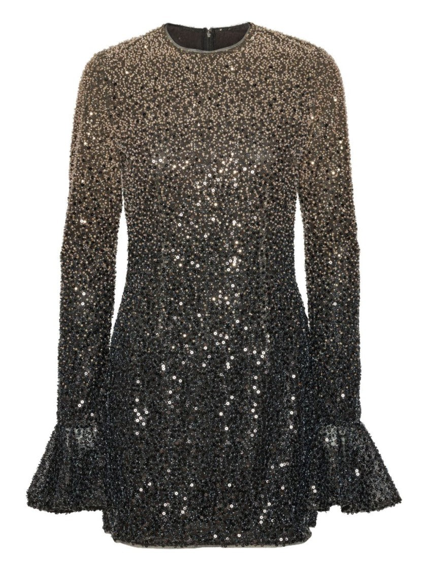 Rotate Gradient Black And Gold Beaded Long Sleeve Dress