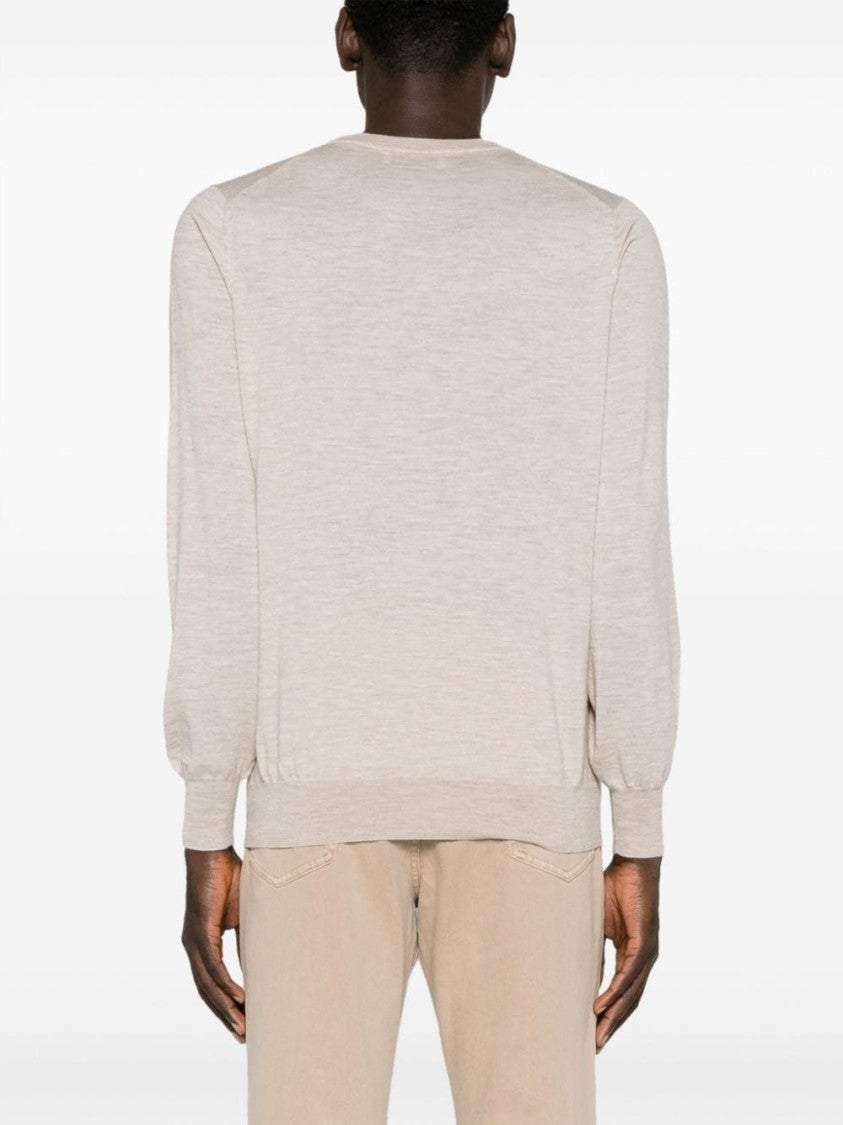 Brunello Cucinelli Beige Ribbed Finishes Wool-Cashmere Sweater