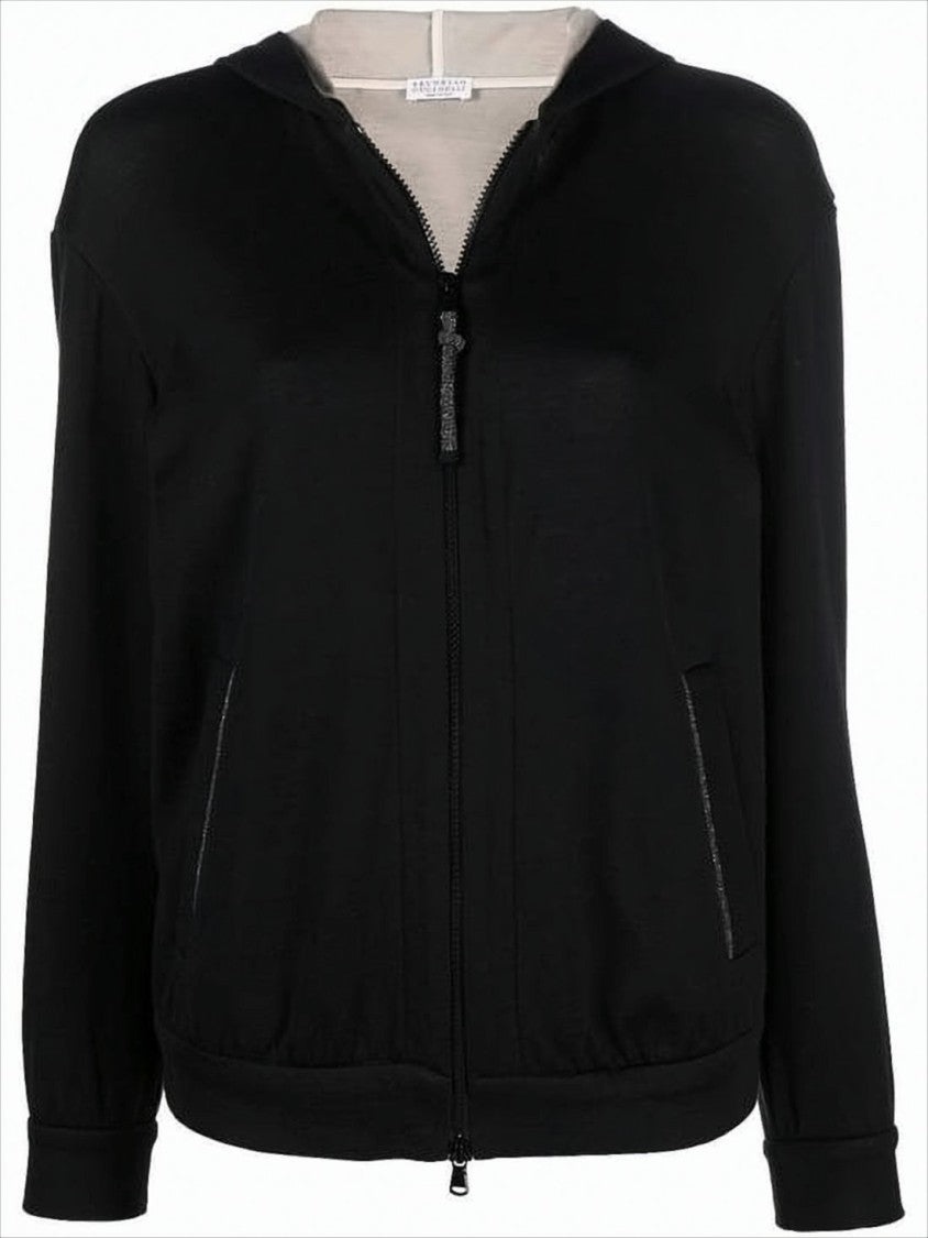 Brunello Cucinelli Long-Sleeve Zip-Up Hoodie In Semi-Sheer Fabric