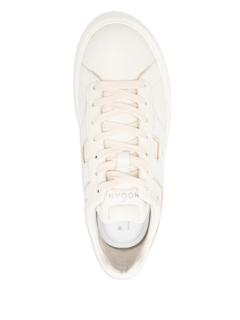 Hogan White Low-Top Metallic Logo Ridged Sneakers
