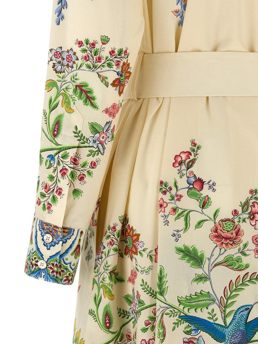 Etro Floral Print Long Chemisier Dress With Removable Belt