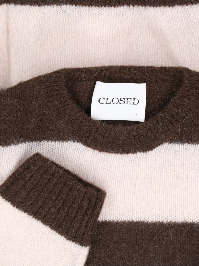 Closed Beige-Striped Brown Alpaca-Wool Sweater With Ribbed Finishes