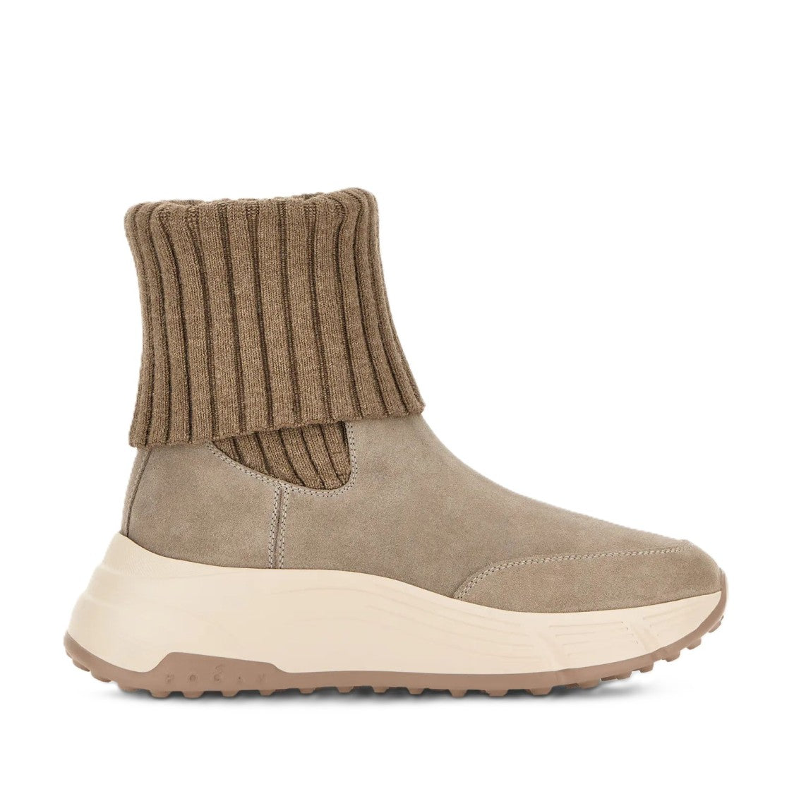 Hogan Ribbed-Knit Cuff Rugged-Sole Ankle Boots