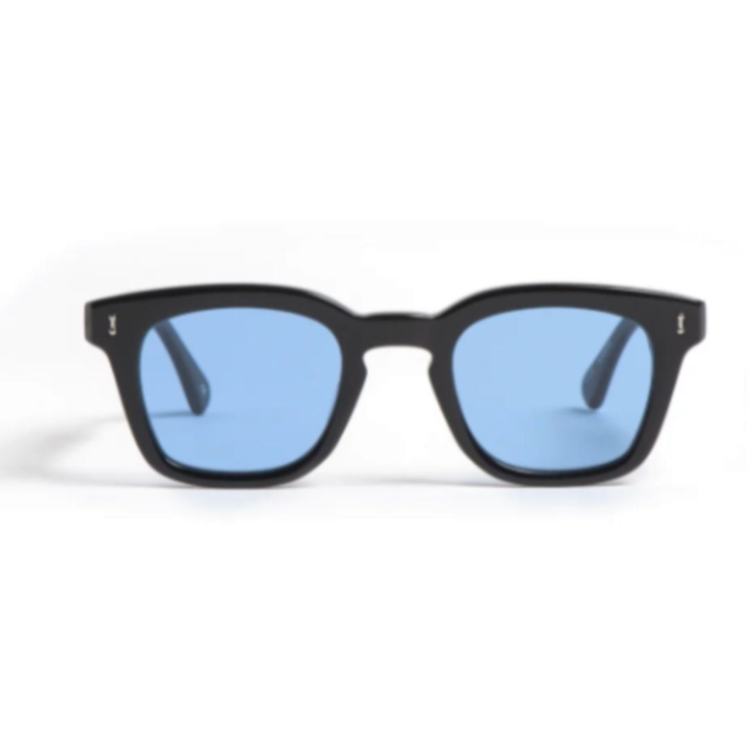 Peter And May Son Bold Square Acetate Sunglasses With Vibrant Blue Lenses