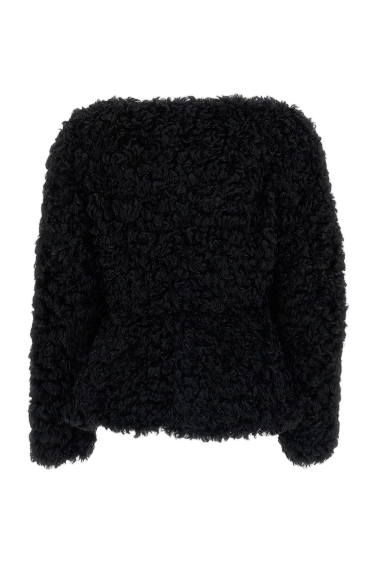 Simone Rocha Black Sculpted Round Faux-Fur Jacket
