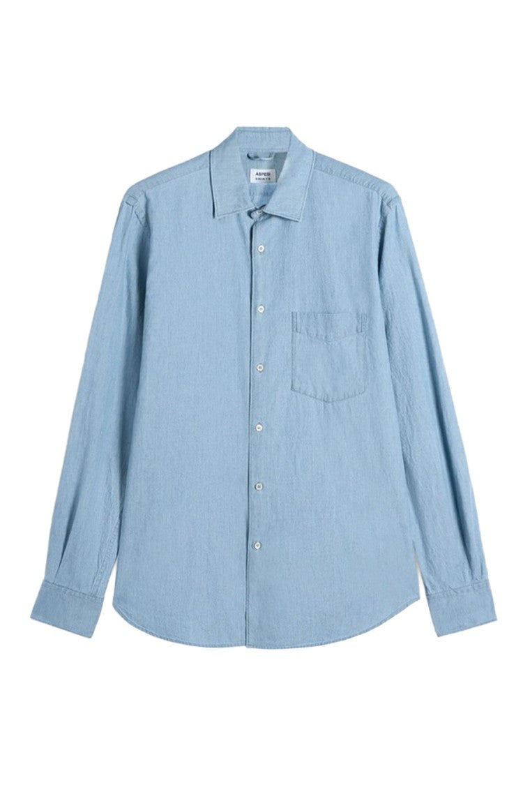 Aspesi Light Blue Sedici Denim-Look Cotton Shirt