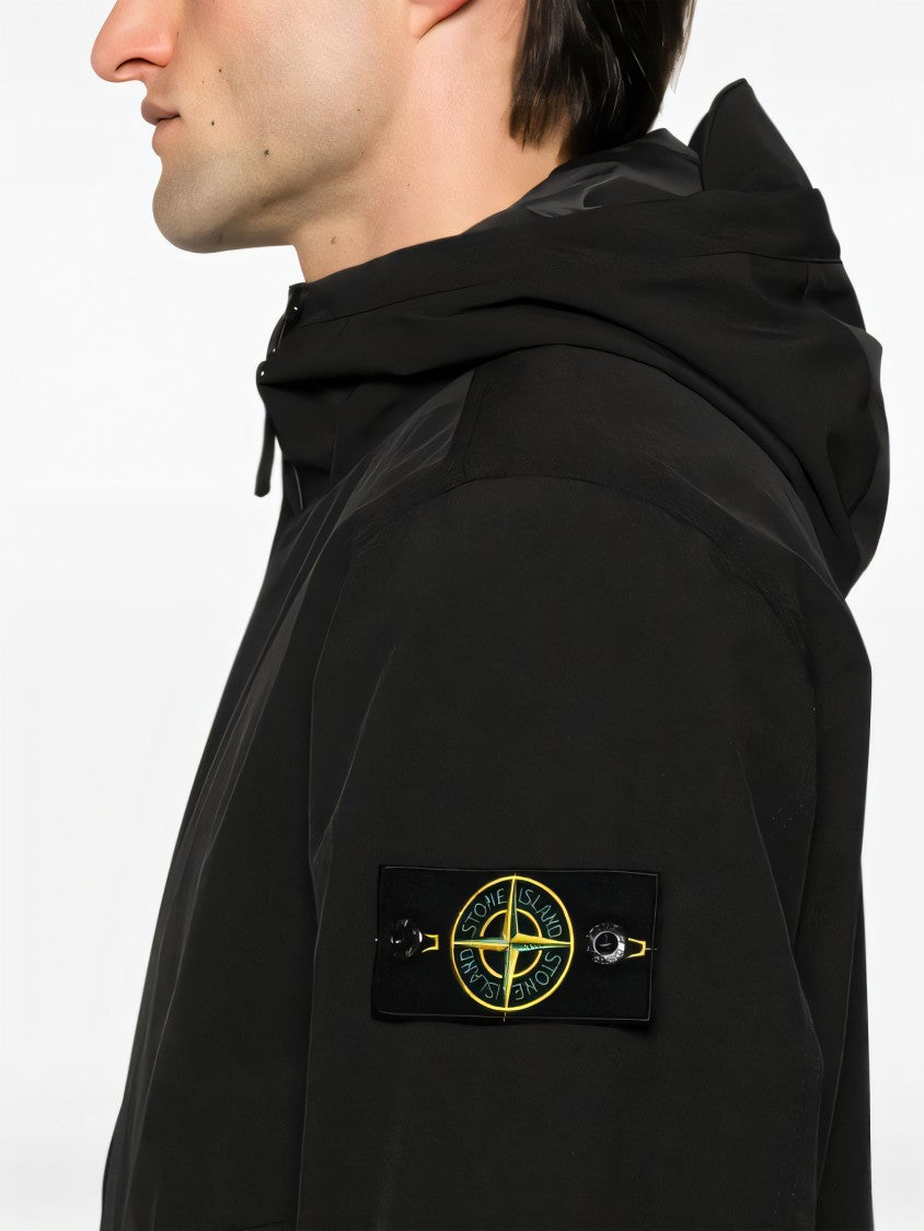 Stone Island Black Padded Jacket With Hood And Zip Closure