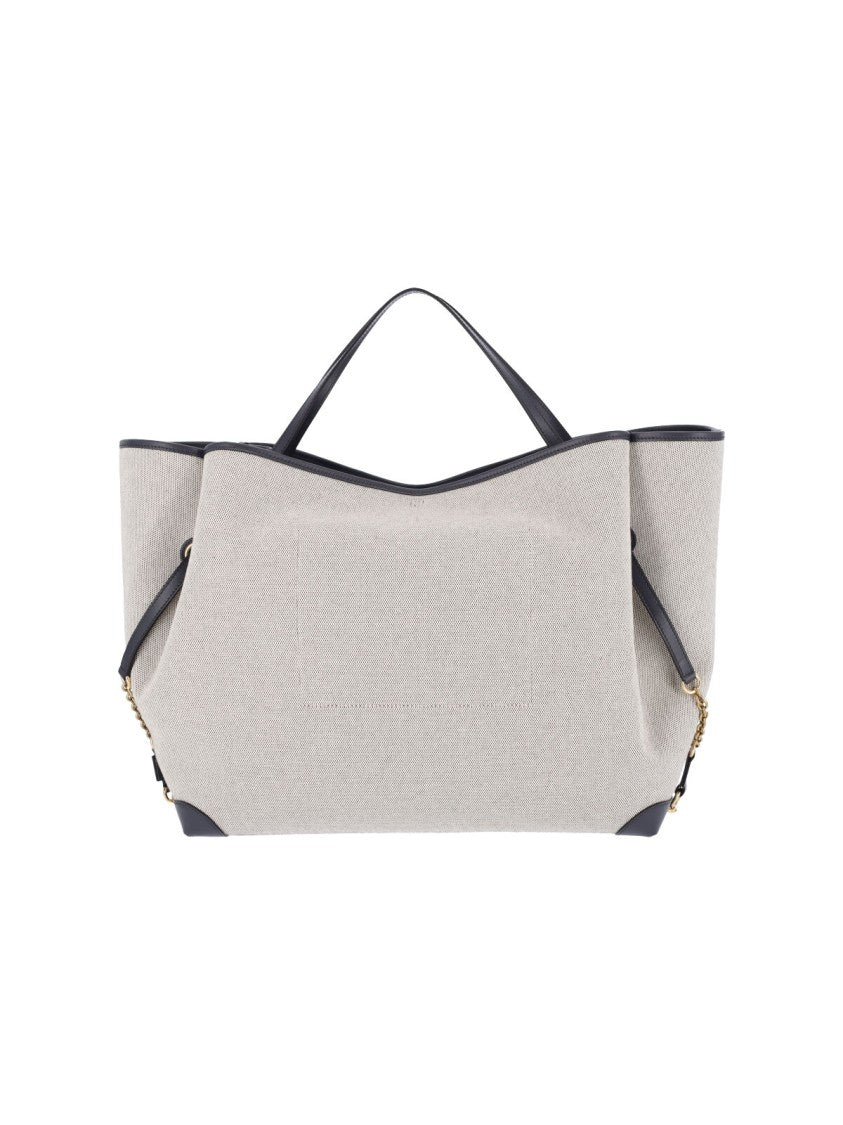 Chloé Textured Fabric Tote Bag With Black Leather Trim