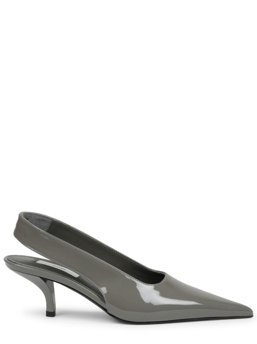 Totême Pointed-Toe Glossy Leather Slingback Pumps