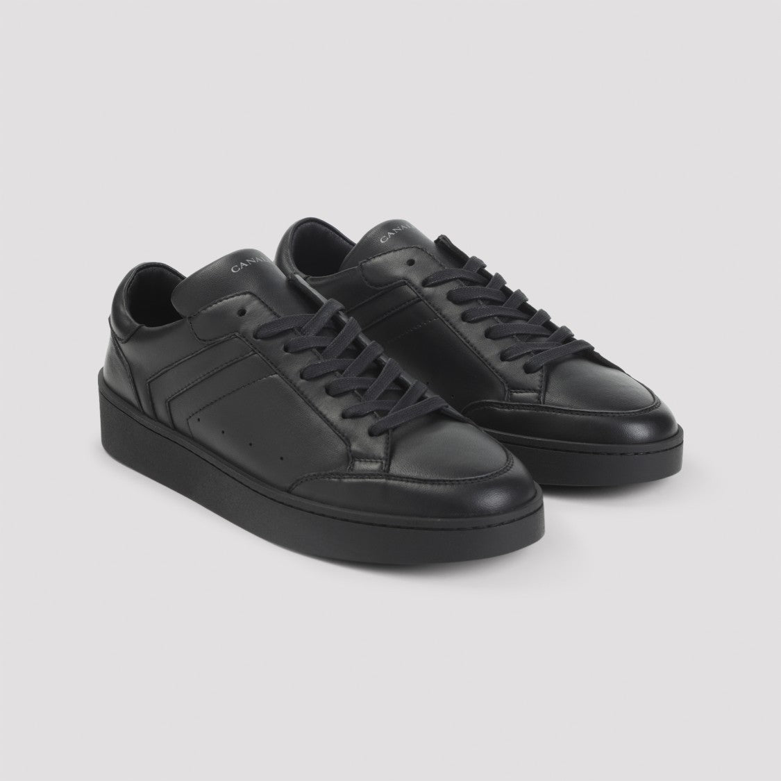 Canali Black Ovine Leather Sneakers With Rubber Sole