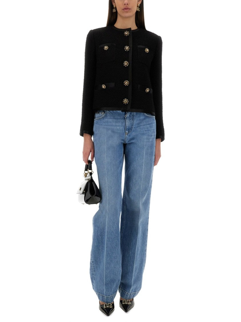 Dolce & Gabbana Single-Breasted Tweed Bouclé Short Jacket