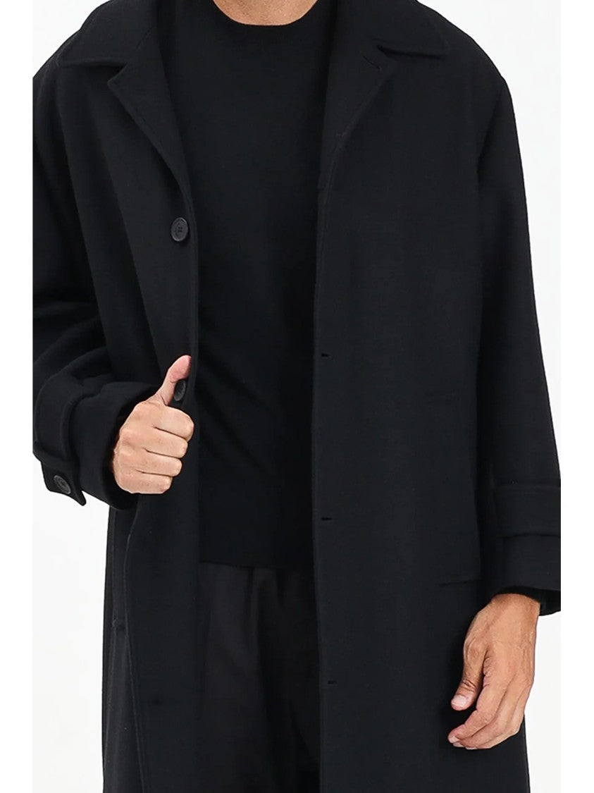 I M Brian Black Button-Front Long Wool-Blend Coat