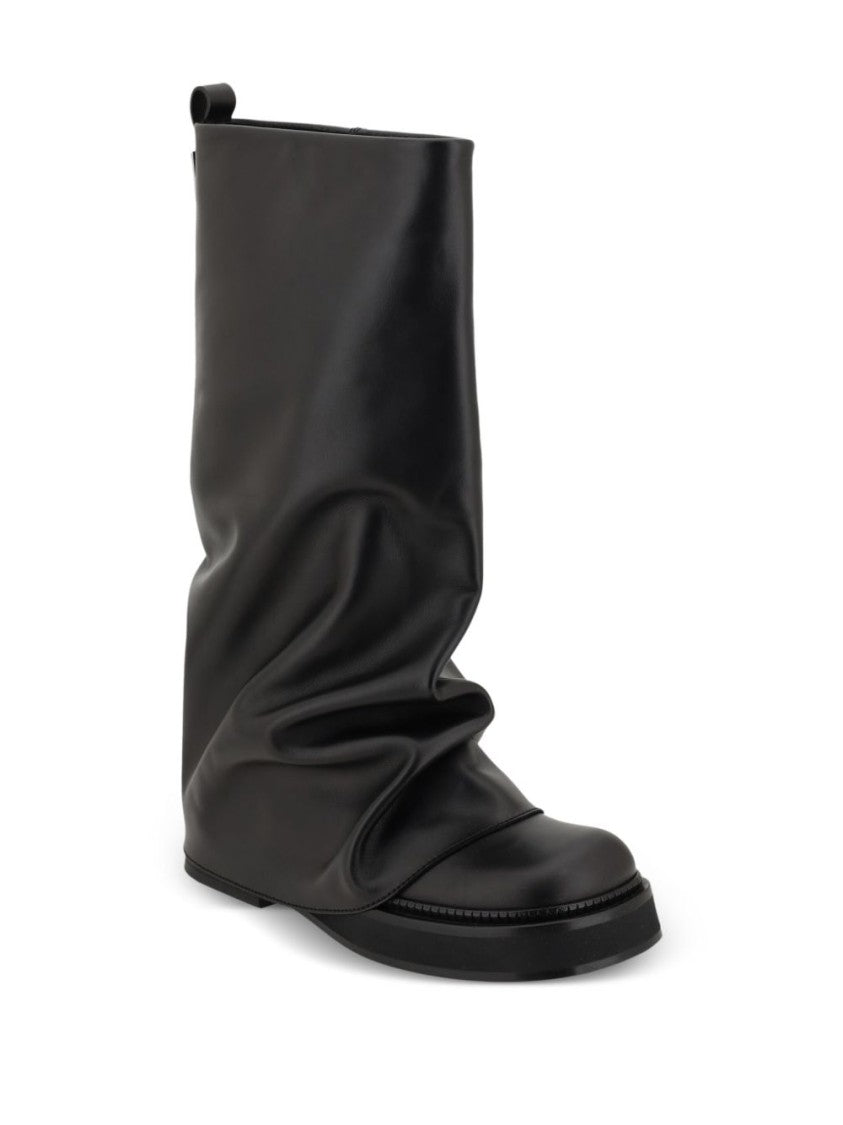The Attico Slouchy Black Calf Leather Combat Boots