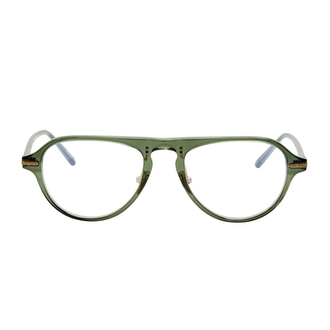 Linda Farrow Translucent Green Acetate Aviator Eyeglasses With Gold Accents