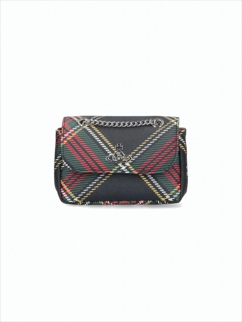 Vivienne Westwood Compact Tartan Plaid Shoulder Bag With Chain Strap