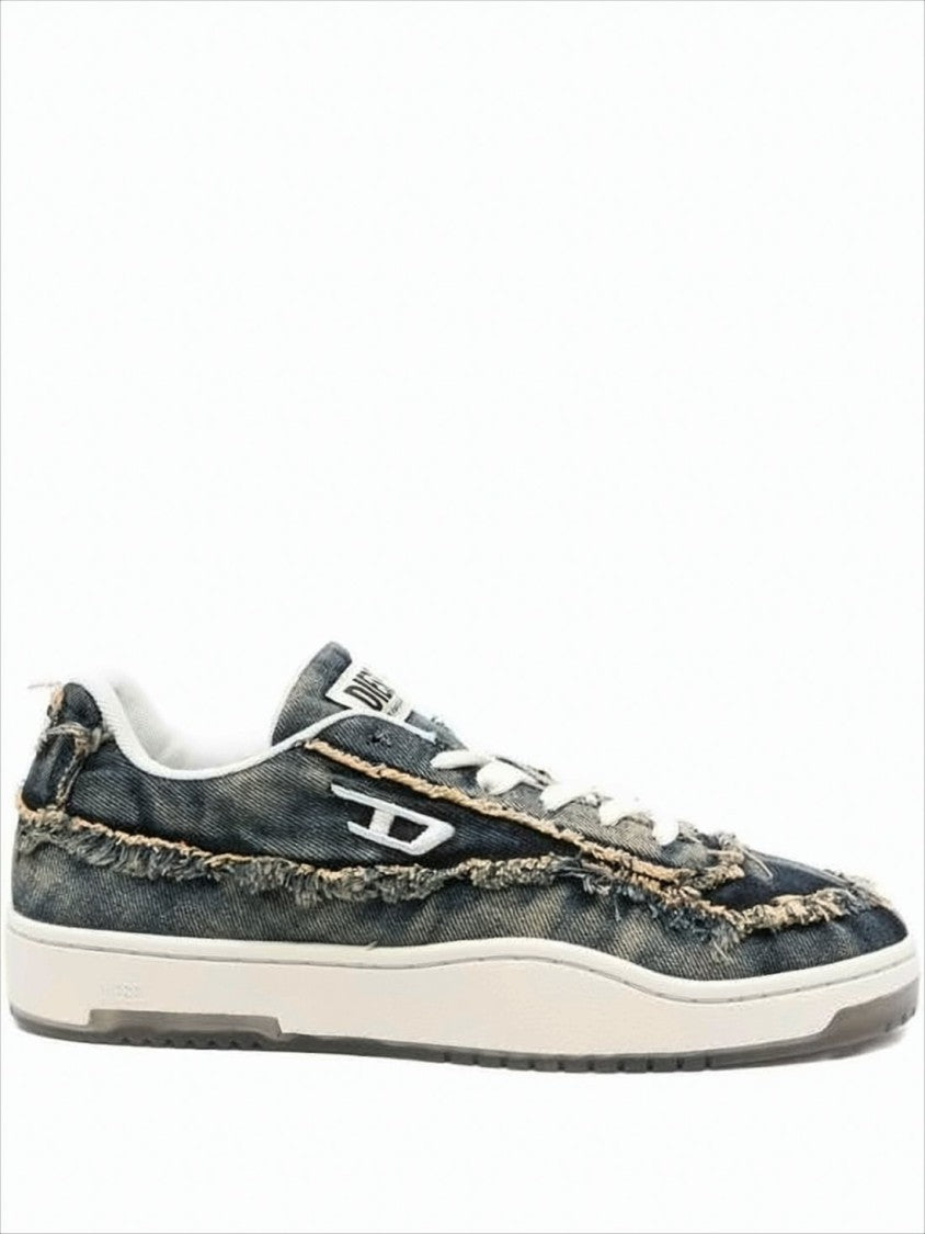 Diesel Distressed Denim Low-Top Sneakers With Textured Sole