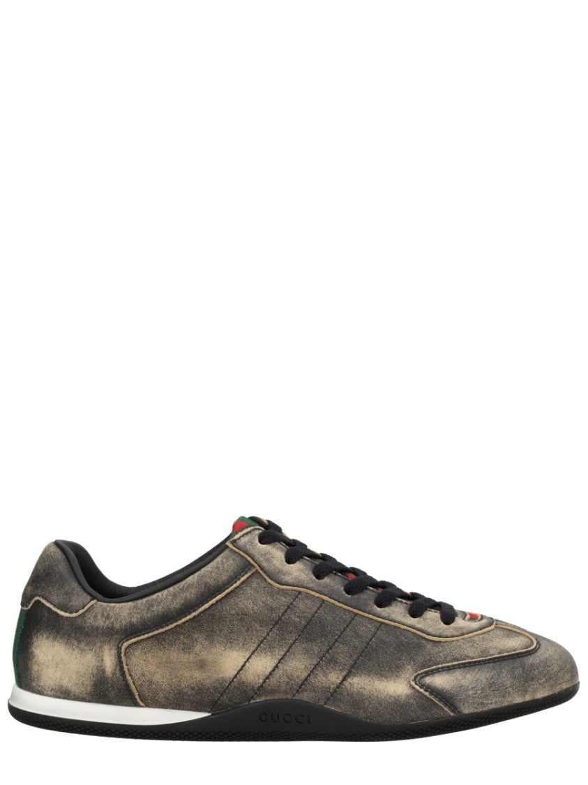 Gucci Shift Distressed Calf Leather Sneakers