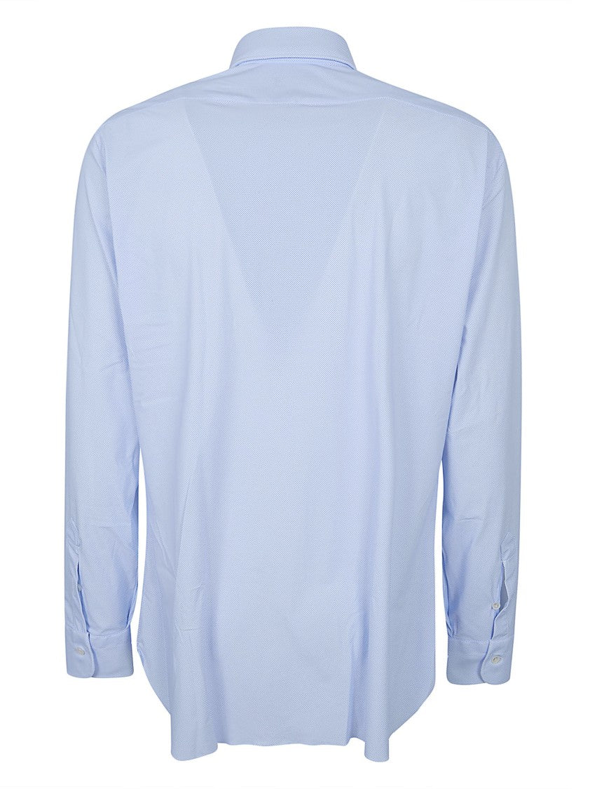 Barba Tailored Blue Nylon Blend Shirt With Pointed Collar