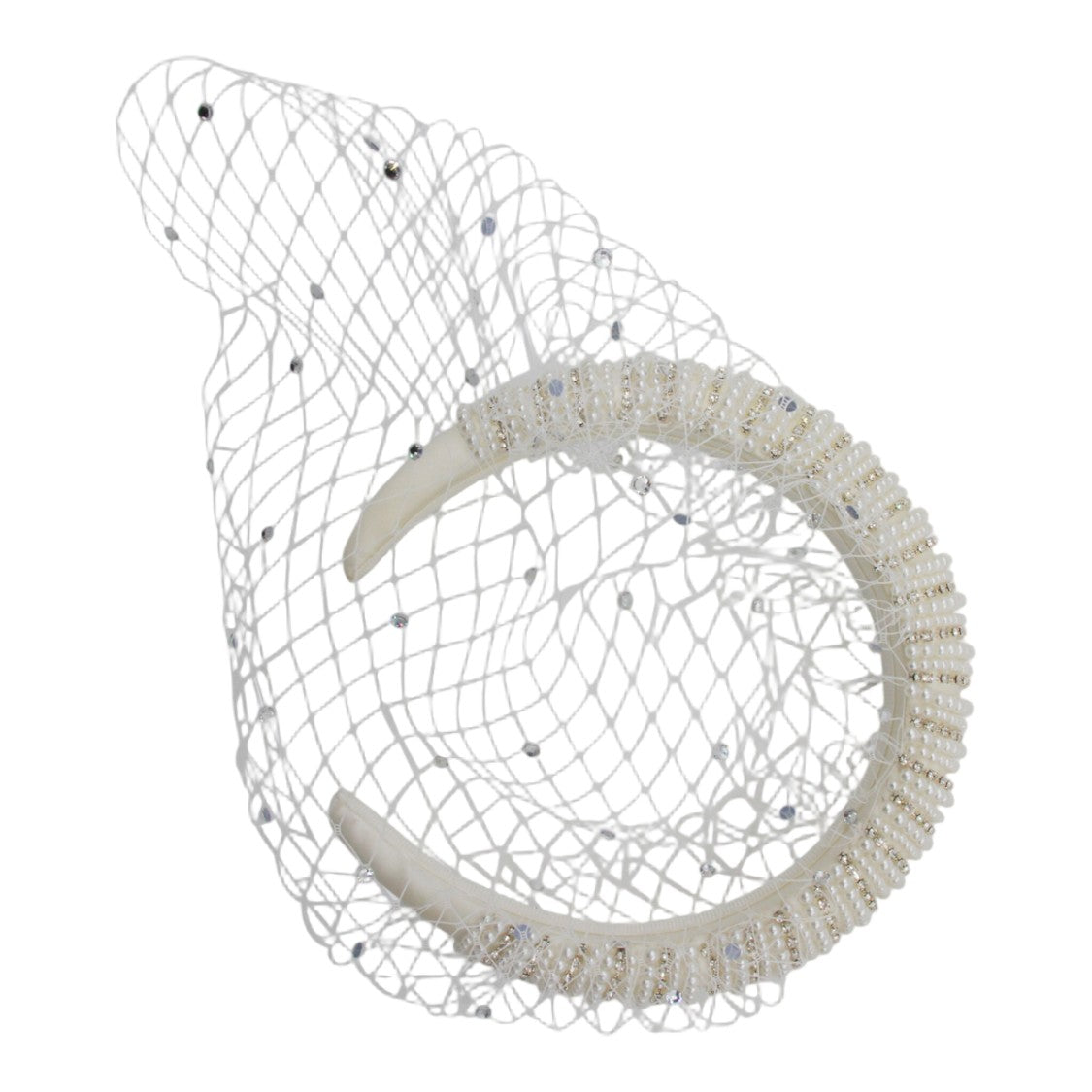 Self-Portrait Decorative Headband With Faux Pearls And Rhinestone Veil