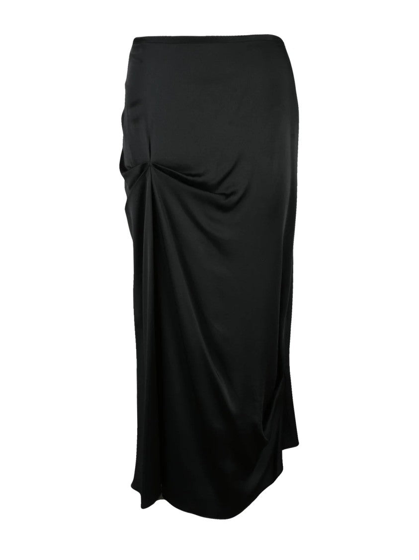 Victoria Beckham Black Satin Acetate Viscose Long Skirt