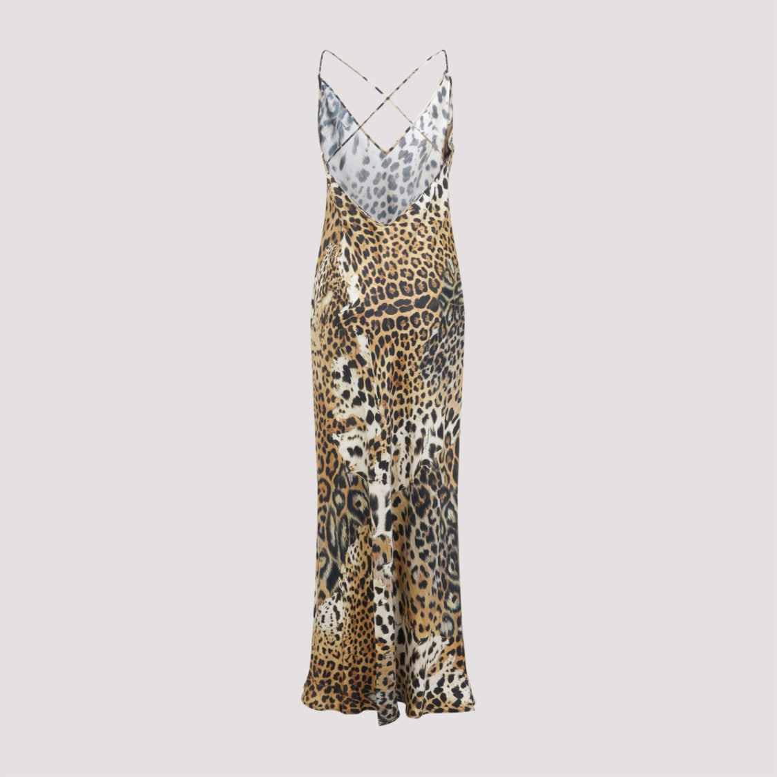 Roberto Cavalli Natural Beige Silk Jaguar Skin Maxi Dress
