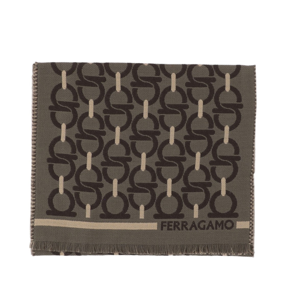 Salvatore Ferragamo Wool Scarf With Interlocking Geometric Pattern