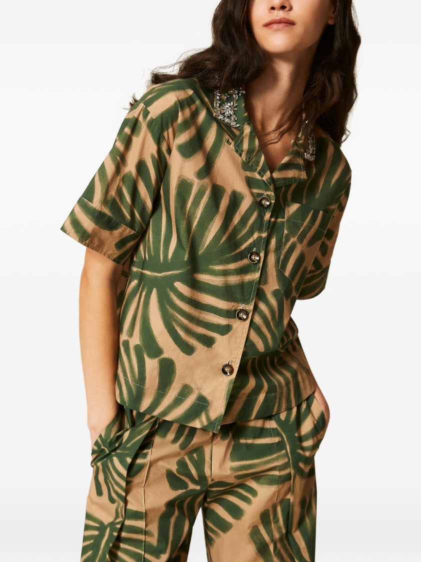 Twinset U&B Beige Green Jungle Print Shirt