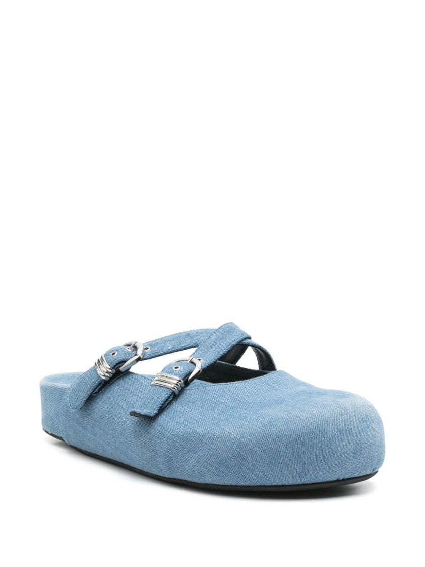Vic Matié Indigo Blue Cut-Out Buckle Flat Sandals