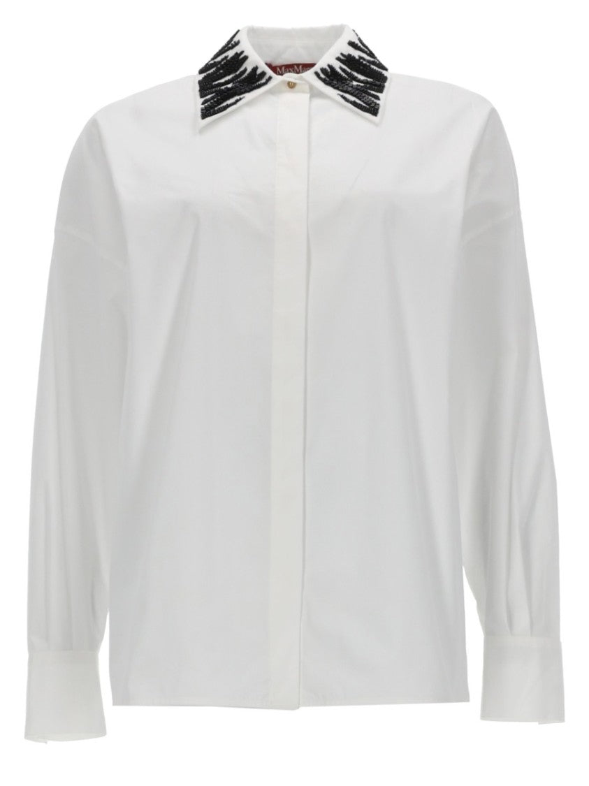 Max Mara White Strass Detail Cotton-Blend Shirt