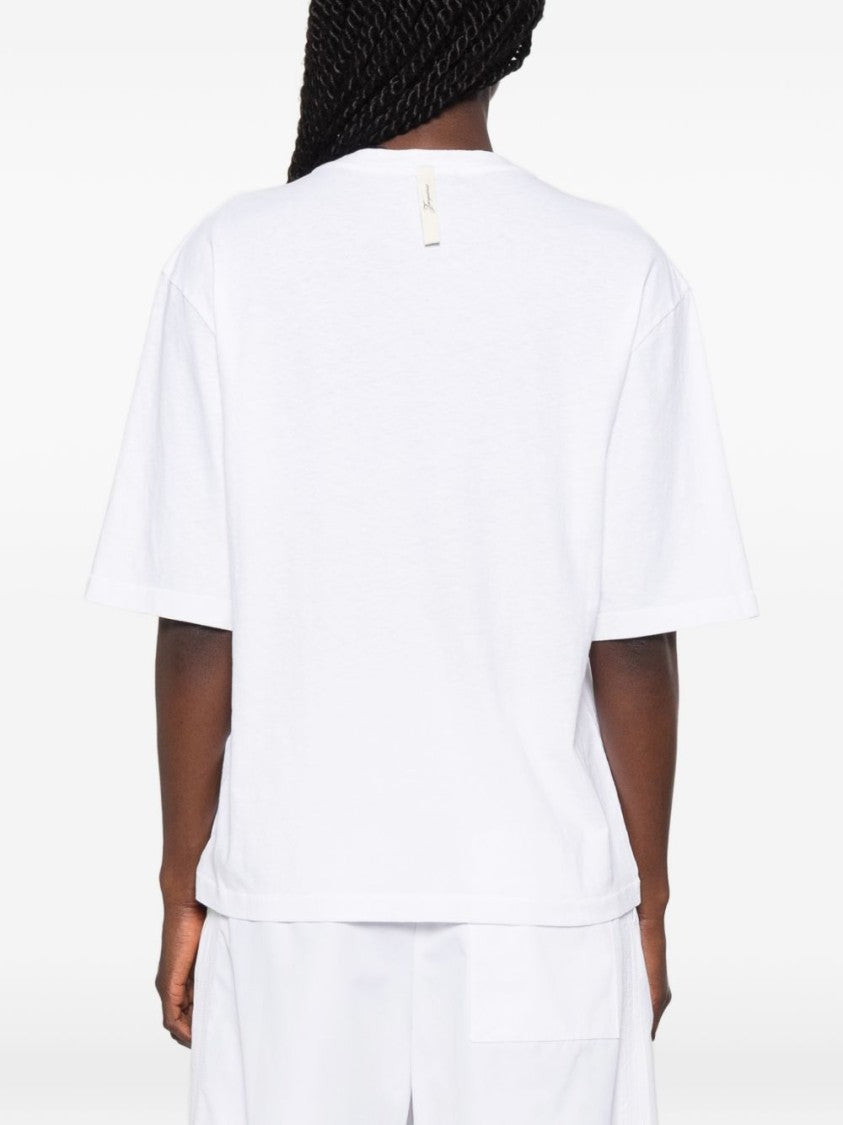 Jacquemus Loose-Fitting White Short-Sleeve Top With Delicate Logo
