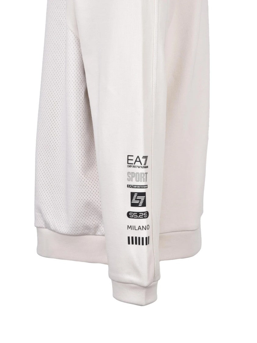 Ea7 Emporio Armani Beige Crewneck Cotton-Blend Sweatshirt