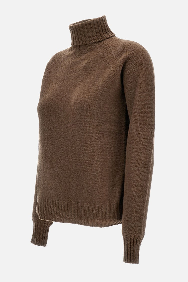 Drumohr Relaxed Fit Brown Wool Turtleneck Sweater