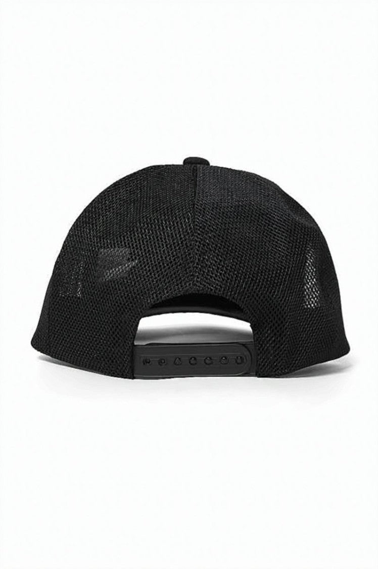Visvim Structured Black Cap With Embroidered Text And Mesh Back