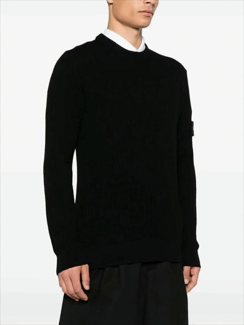 Stone Island Crew Neck Wool Sweater With Compass Logo Patch
