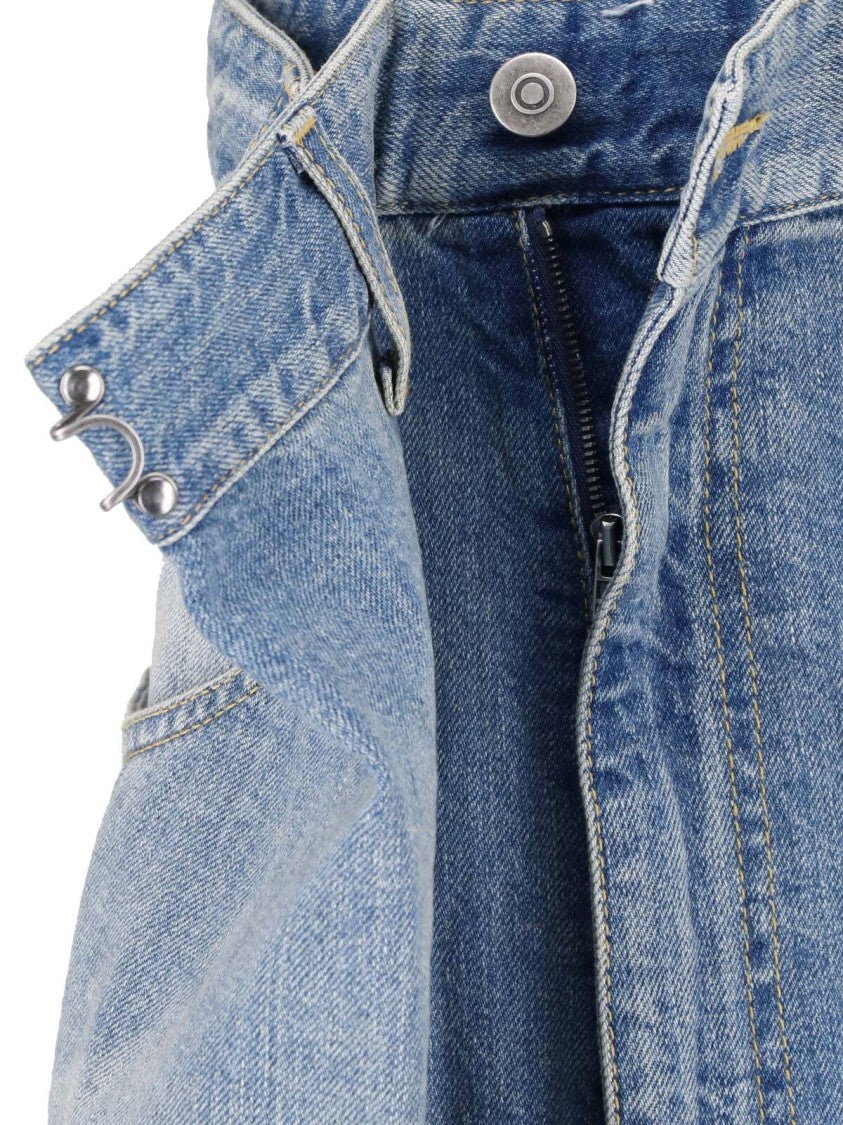 Maison Margiela Asymmetrical Light Blue Denim Wide Leg Jeans