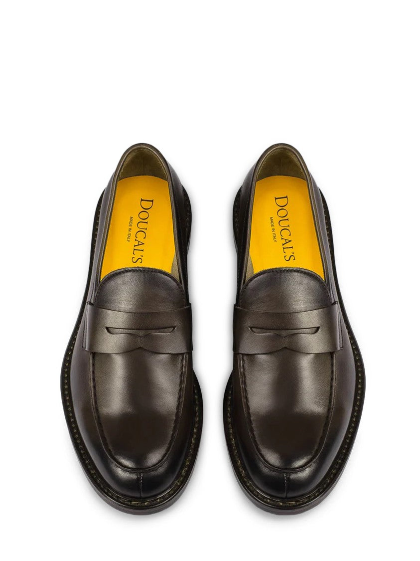 Doucal's Penny Loafers In Smooth Dark Brown Calf Leather