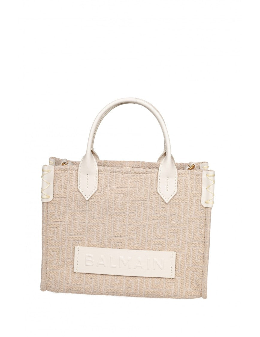 Balmain Small B-Army Jacquard Canvas Tote Bag, Natural Color