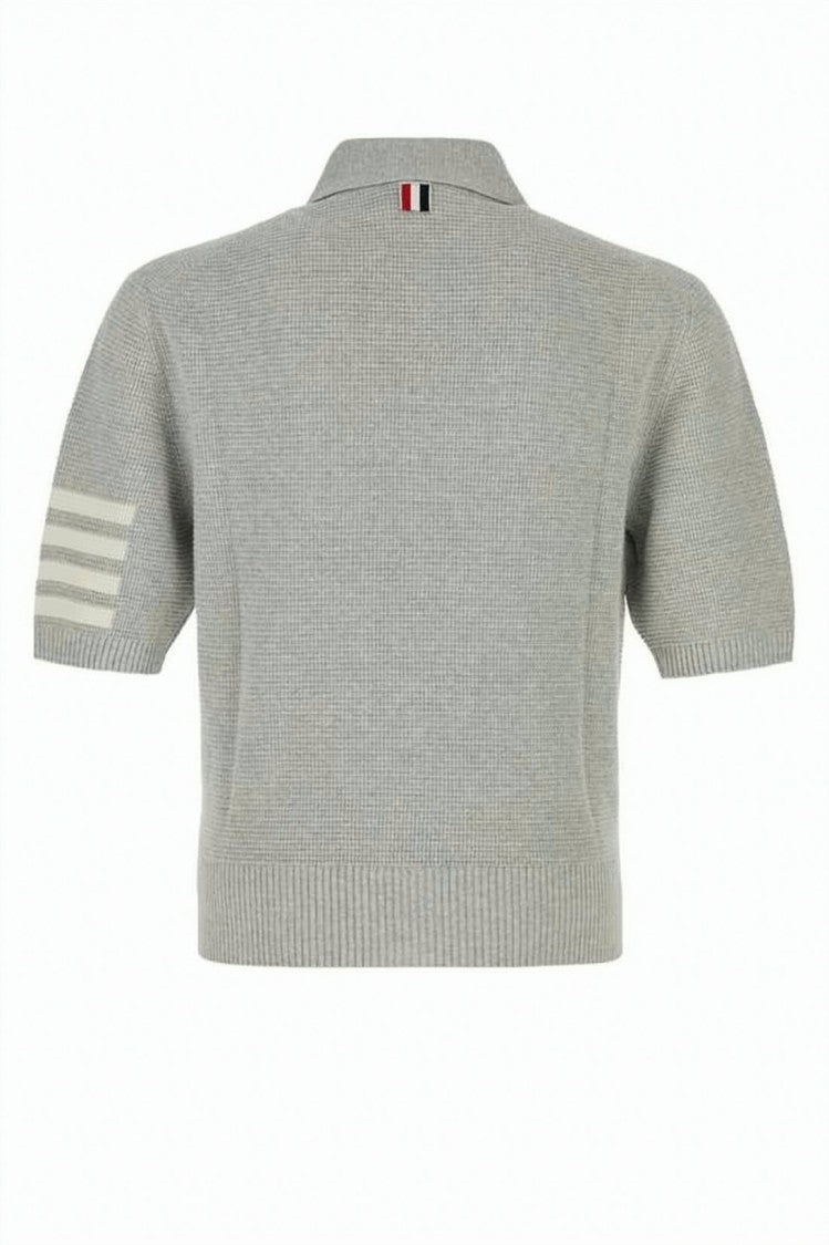 Thom Browne Short-Sleeved Polo Shirt With Textured Knit