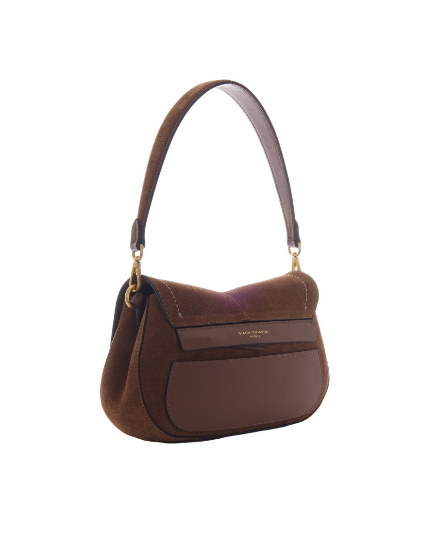 Gianni Chiarini Structured Round Shoulder Bag In Cognac Suede