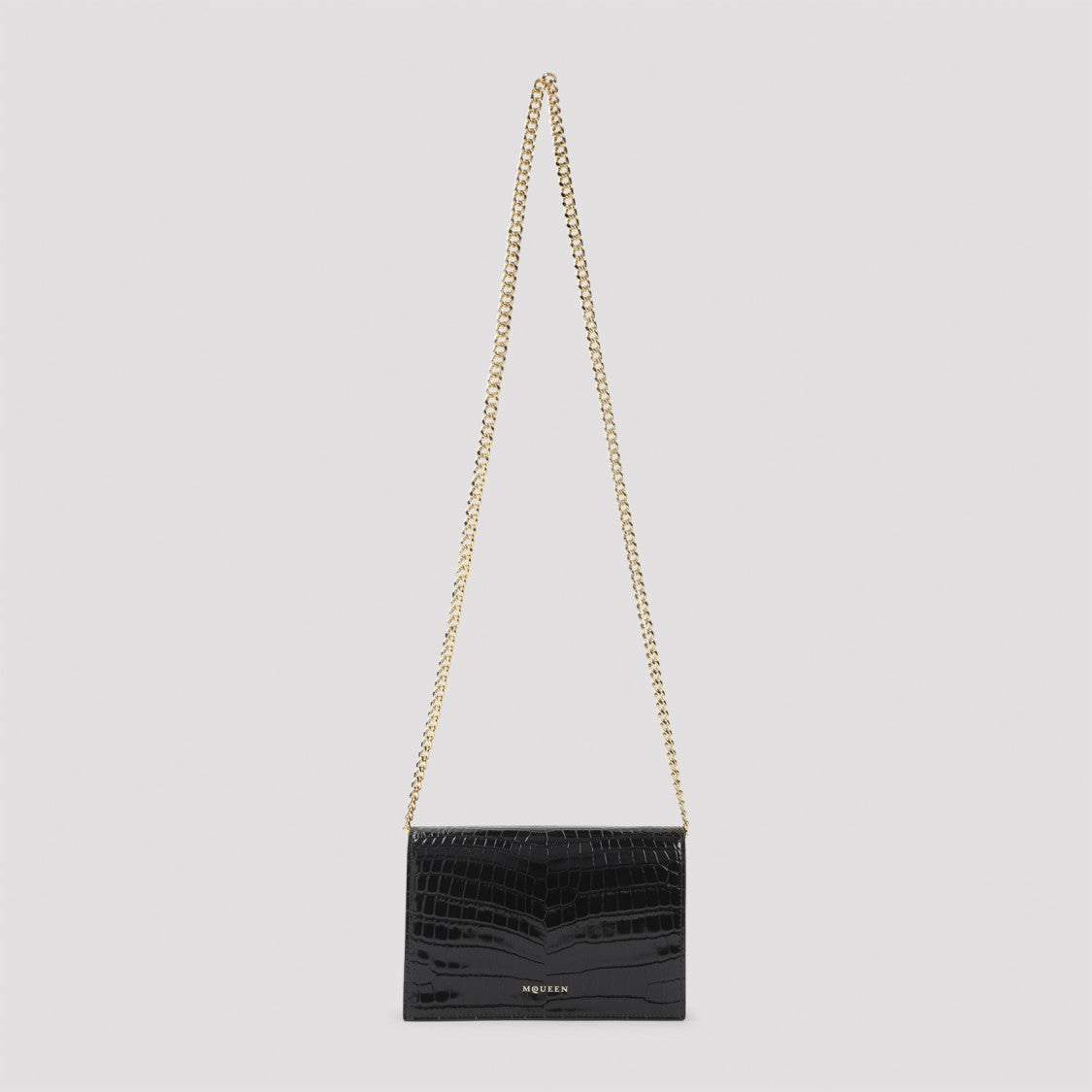 Alexander Mcqueen Crocodile-Embossed Black Leather Clutch