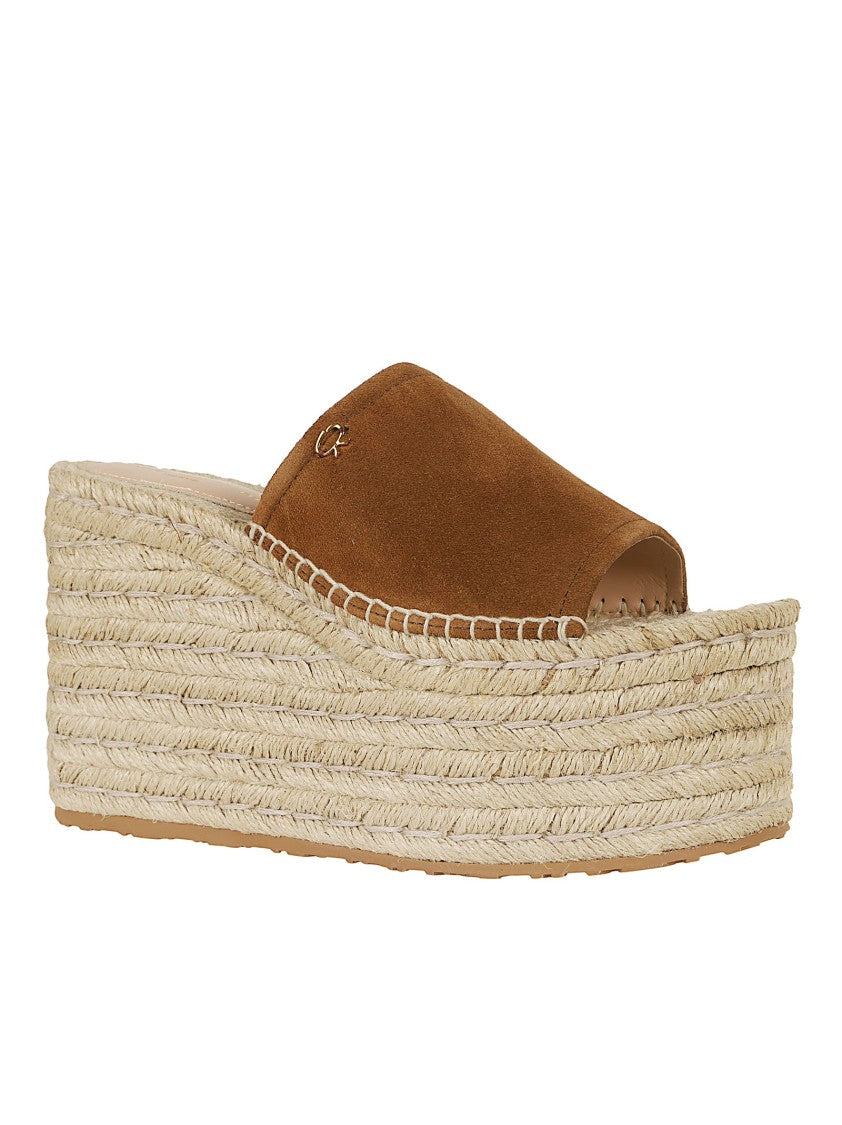 Gianvito Rossi Brown Suede Espadrilles With Woven Jute Platform
