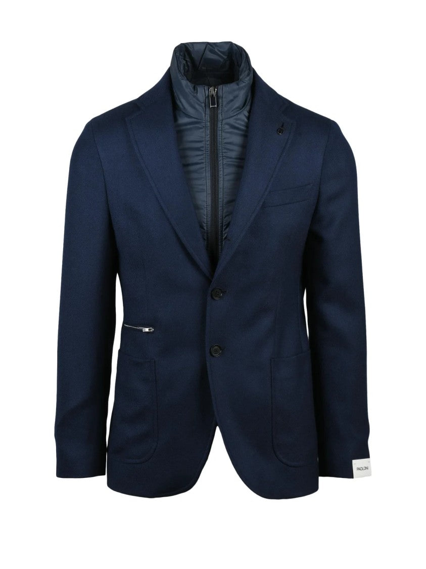 Paoloni Tailored Wool Jacket With Removable Lapel And Polished Finish