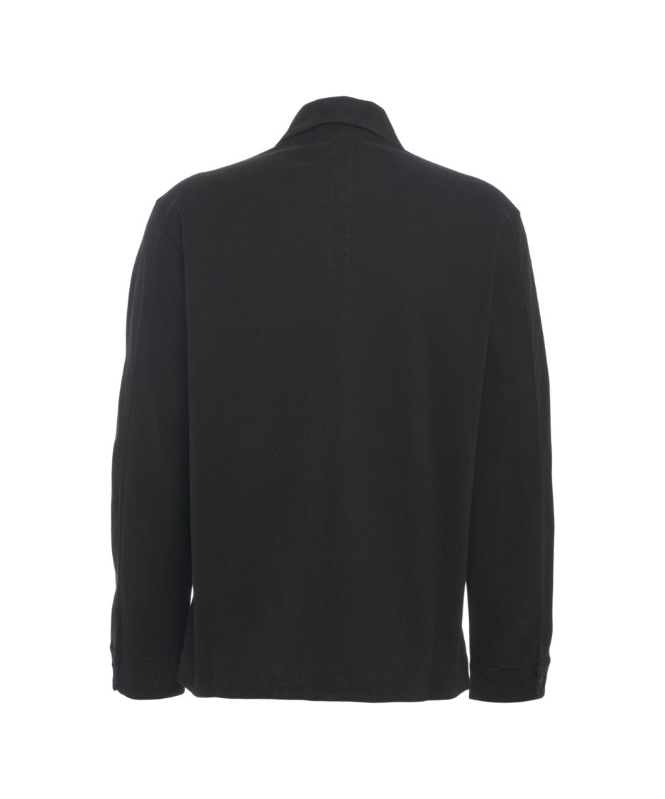 Transit Black Overshirt With Classic Collar And Spacious Chest Pockets