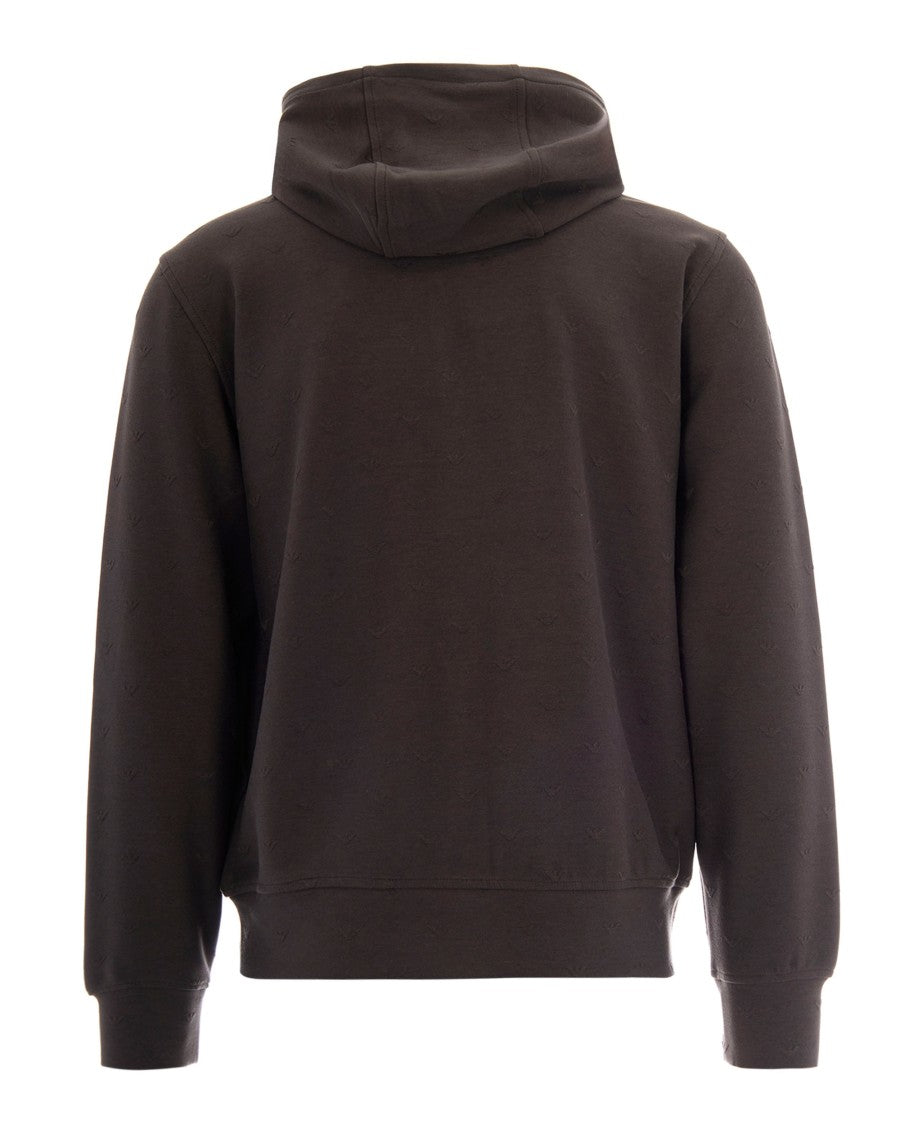 Emporio Armani Jacquard Eagle Logo Hoodie With Adjustable Hood And Zip Closure