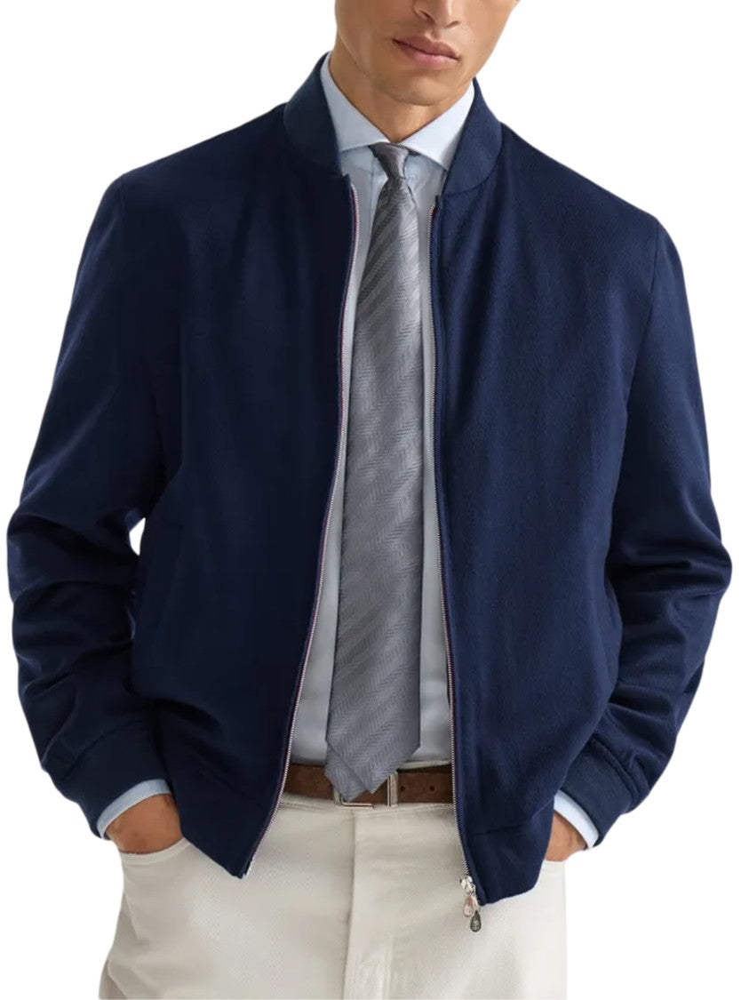 Brunello Cucinelli Tailored Blue Casual Jacket With Ribbed Details