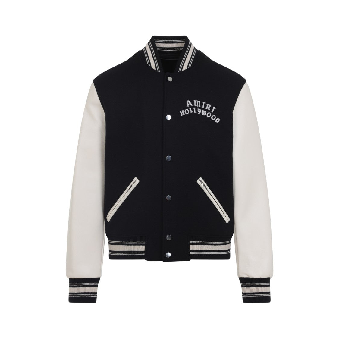 Amiri Tailored Black Wool Blend Varsity Jacket With Embroidered Details