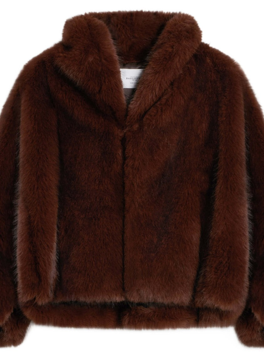 Ballantyne Cropped Brown Faux Fur Jacket With Wide Collar