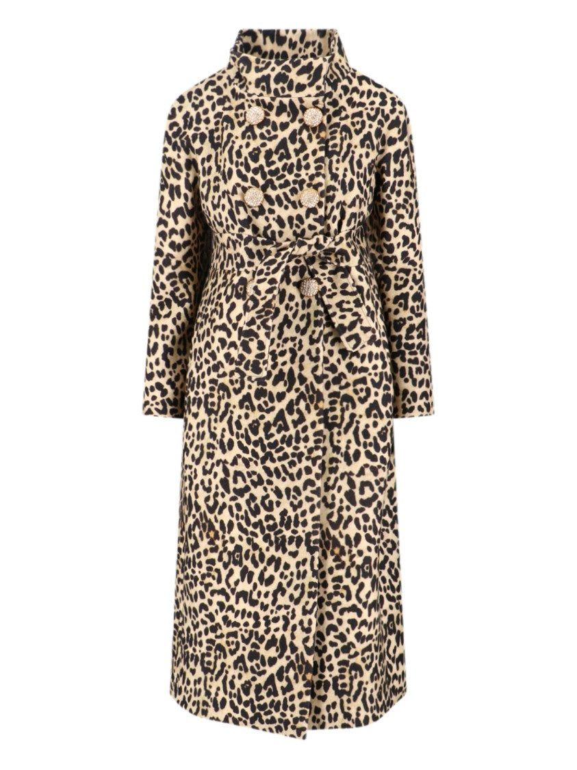 Valentino Double-Breasted Animal Print Coat – Beige