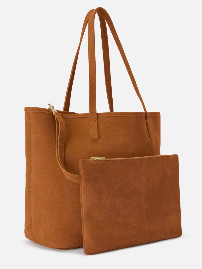 Mc2 Saint Barth Spacious Brown Suede Tote Bag With Embossed Logo