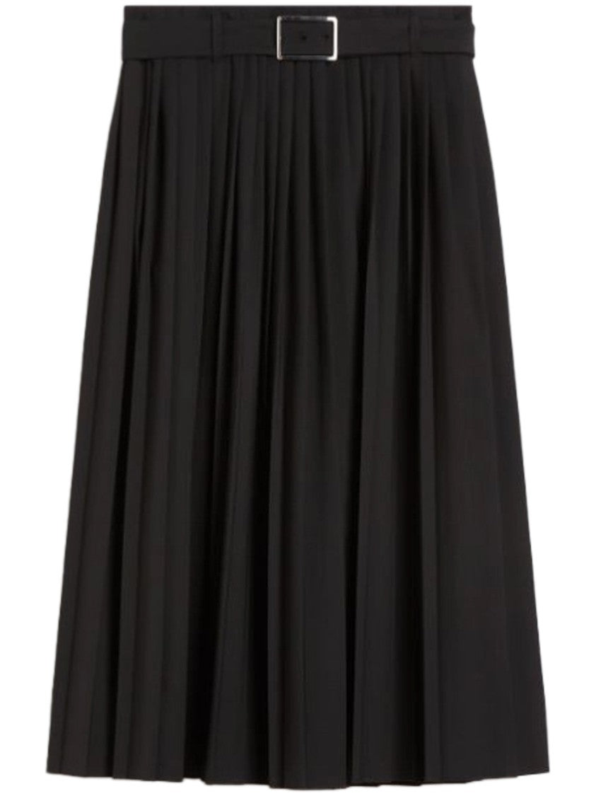 Max Mara Pleated Black Midi Skirt With Subtle Belt Detail